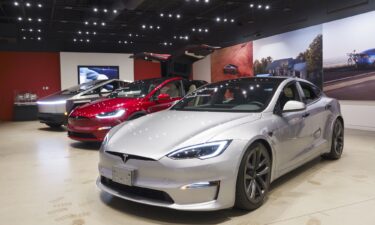 Tesla vehicles are displayed at a showroom in May 2025 in San Diego