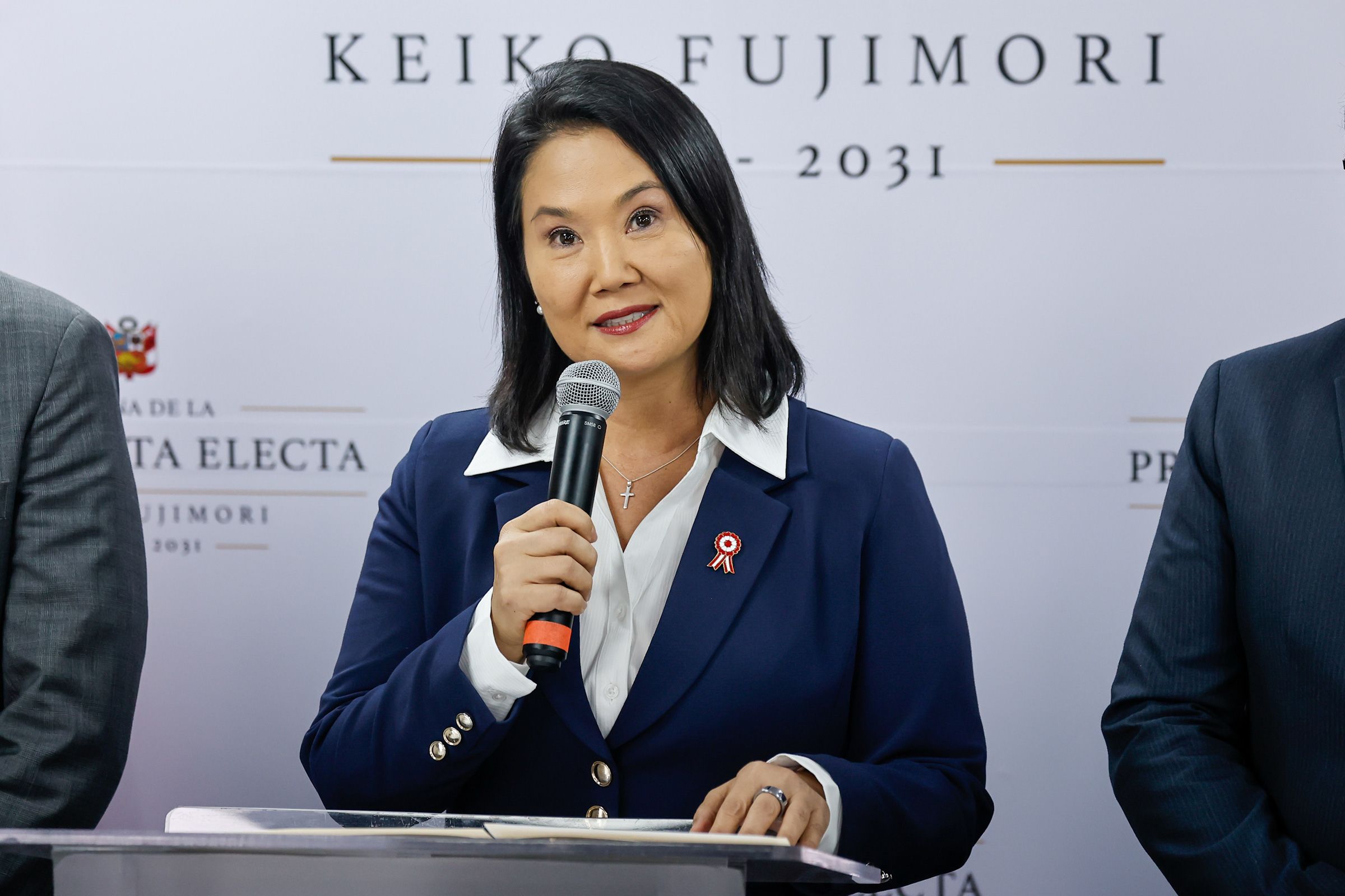 <i>Bruno Elias/AP via CNN Newsource</i><br/>President-elect Keiko Fujimori speaks during a news conference after electoral authorities declared her the winner of the presidential runoff in Lima