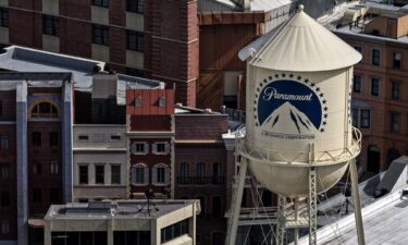 An aerial view of the Paramount logo on the water tower at Paramount Studios on February 23.