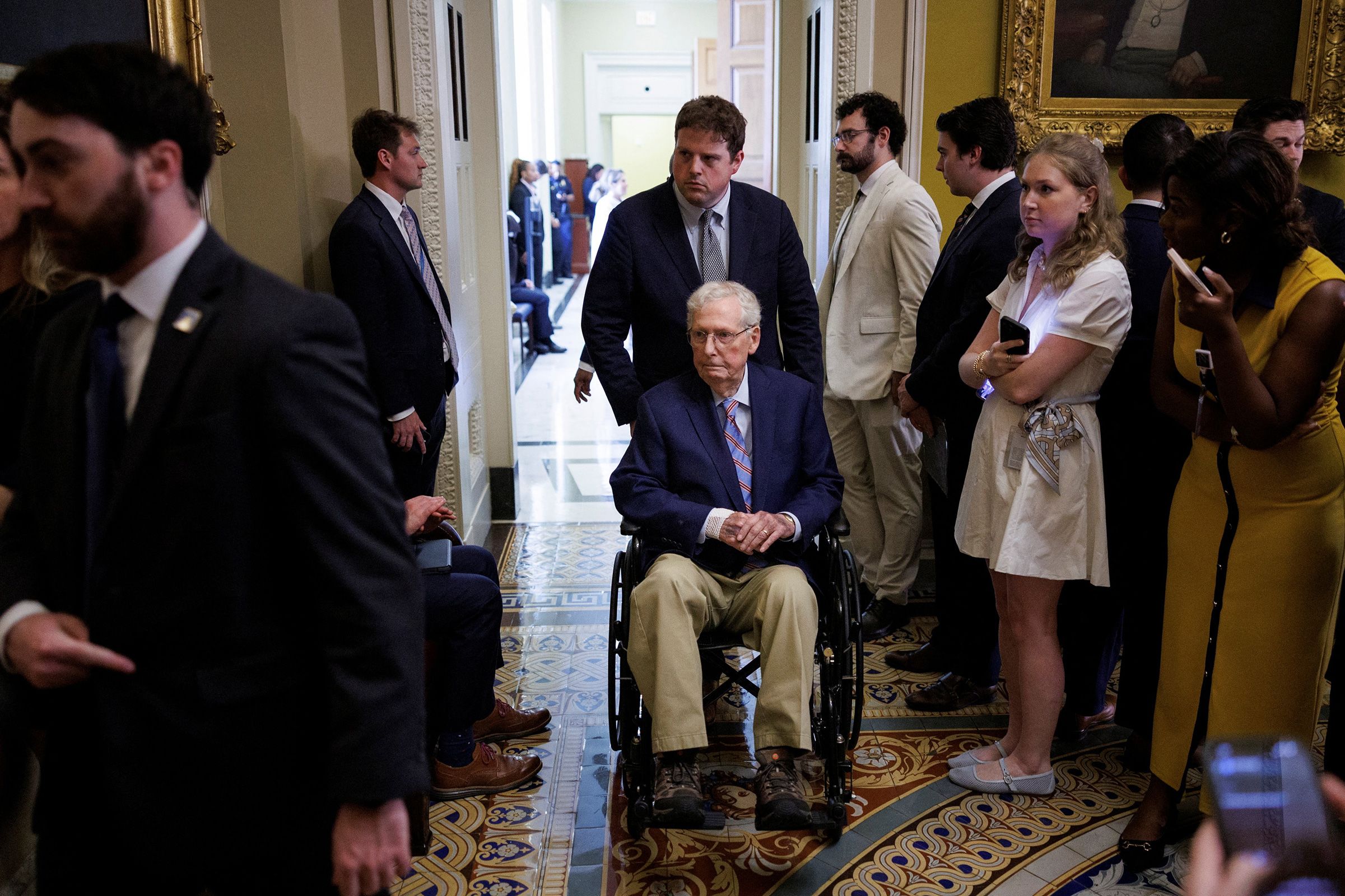 <i>Tom Brenner/Reuters/File via CNN Newsource</i><br/>Sen. Mitch McConnell leaves a weekly policy lunch on Capitol Hill on May 19.