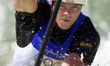 Olympic canoeist David Hearn makes his way through the C1 slalom course at Whitewater Stadium in Penrith