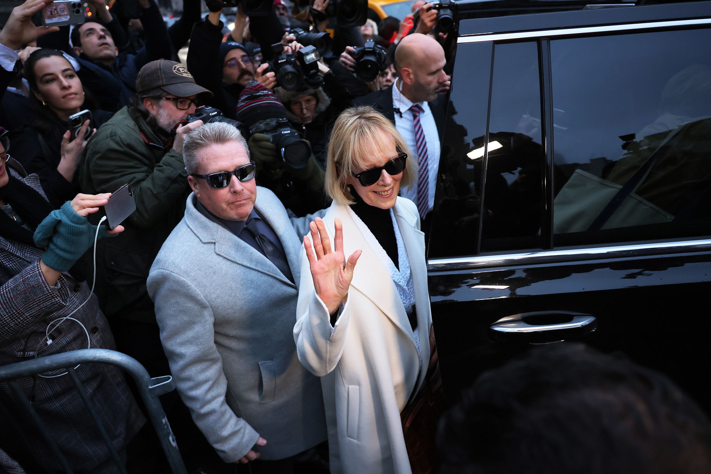 <i>Michael M. Santiago/Getty Images/File via CNN Newsource</i><br/>E. Jean Carroll leaves Manhattan Federal Court following the conclusion of her civil defamation trial against former President Donald Trump on January 26 in New York City.