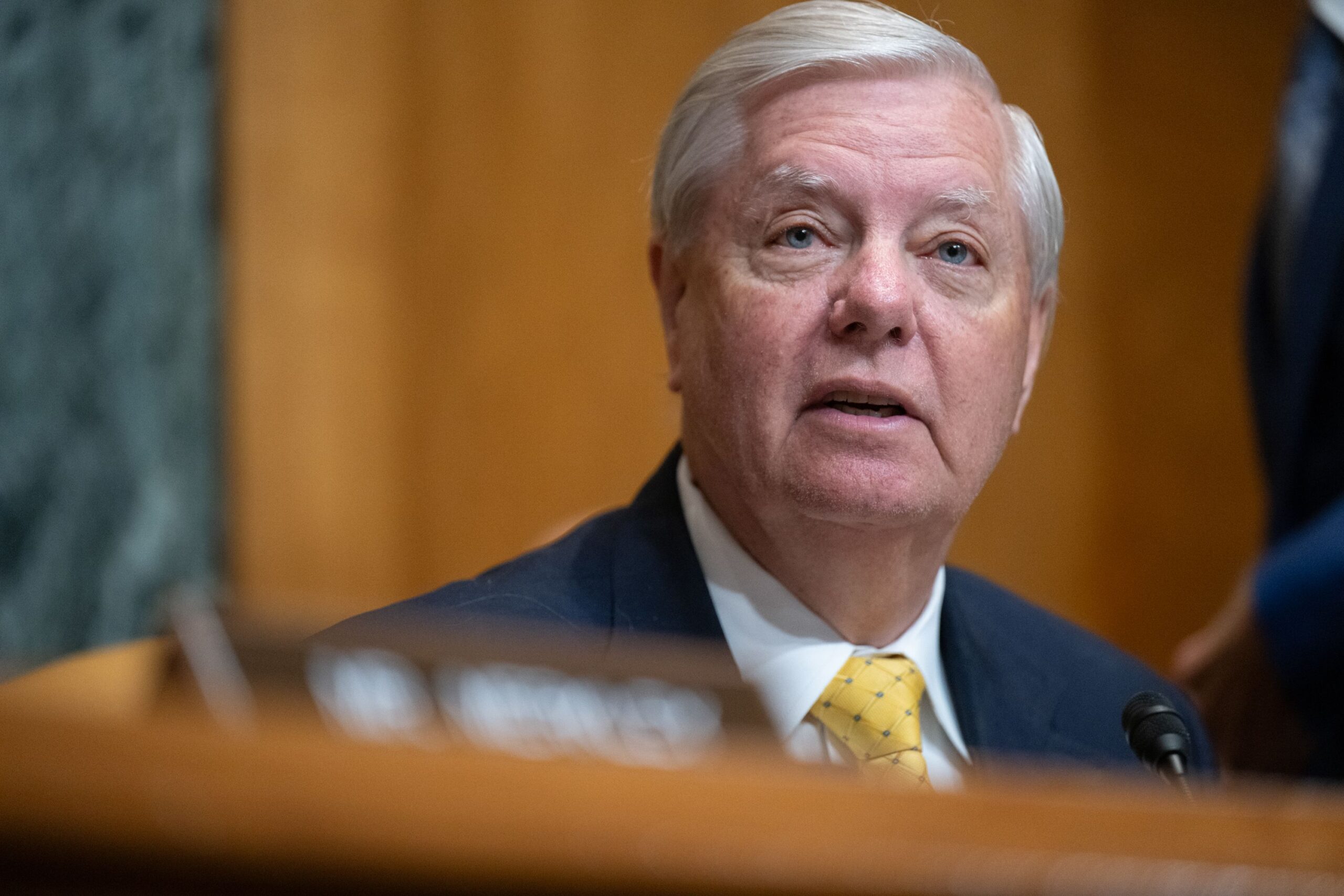 <i>Roberto Schmidt/Getty Images/File via CNN Newsource</i><br/>Sen. Lindsey Graham during a Senate budget committee hearing on April 16.