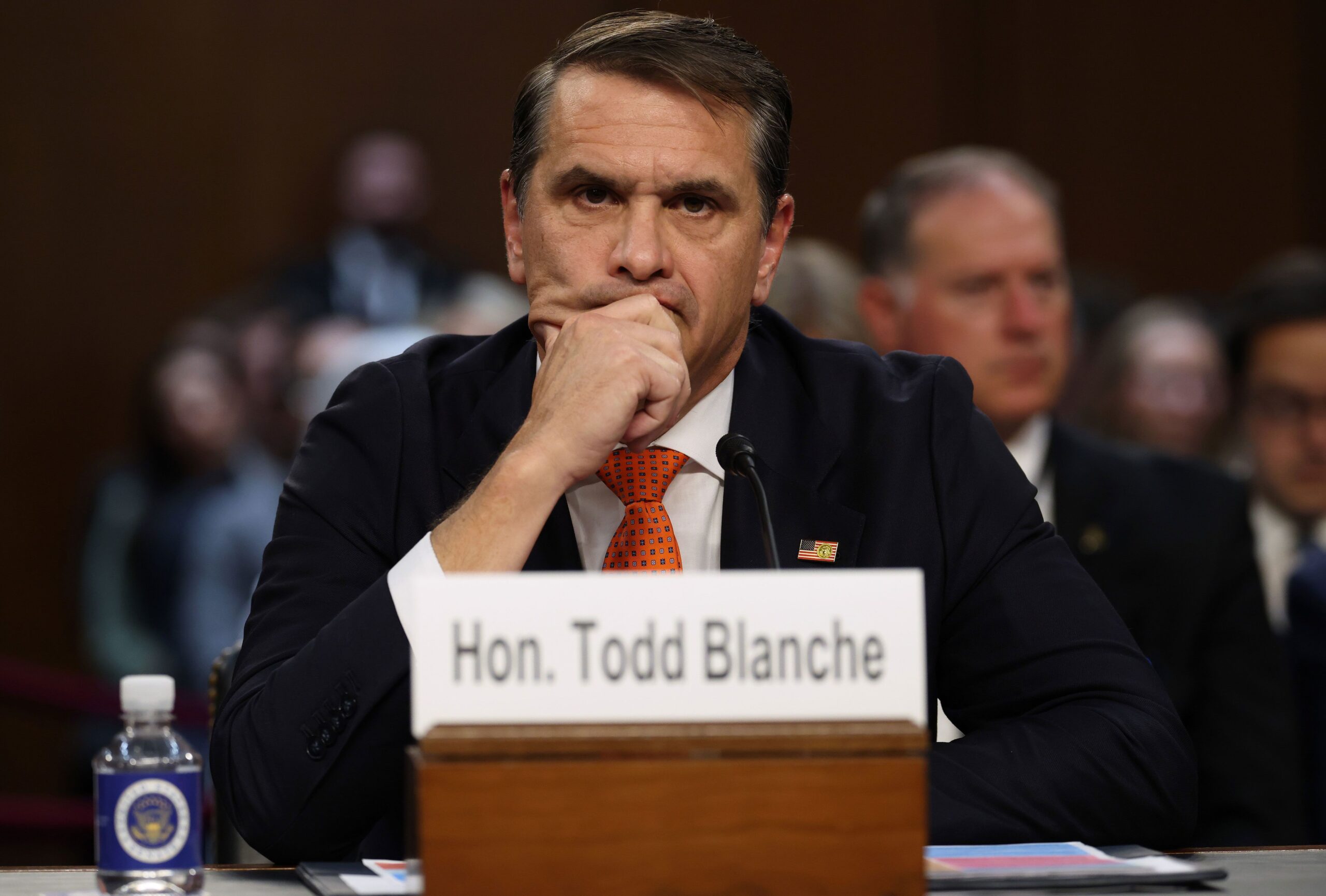 <i>Win McNamee/Getty Images via CNN Newsource</i><br/>Acting Attorney General Todd Blanche appears at his confirmation hearing in front of the Senate Judiciary Committee on Capitol Hill July 15 in Washington