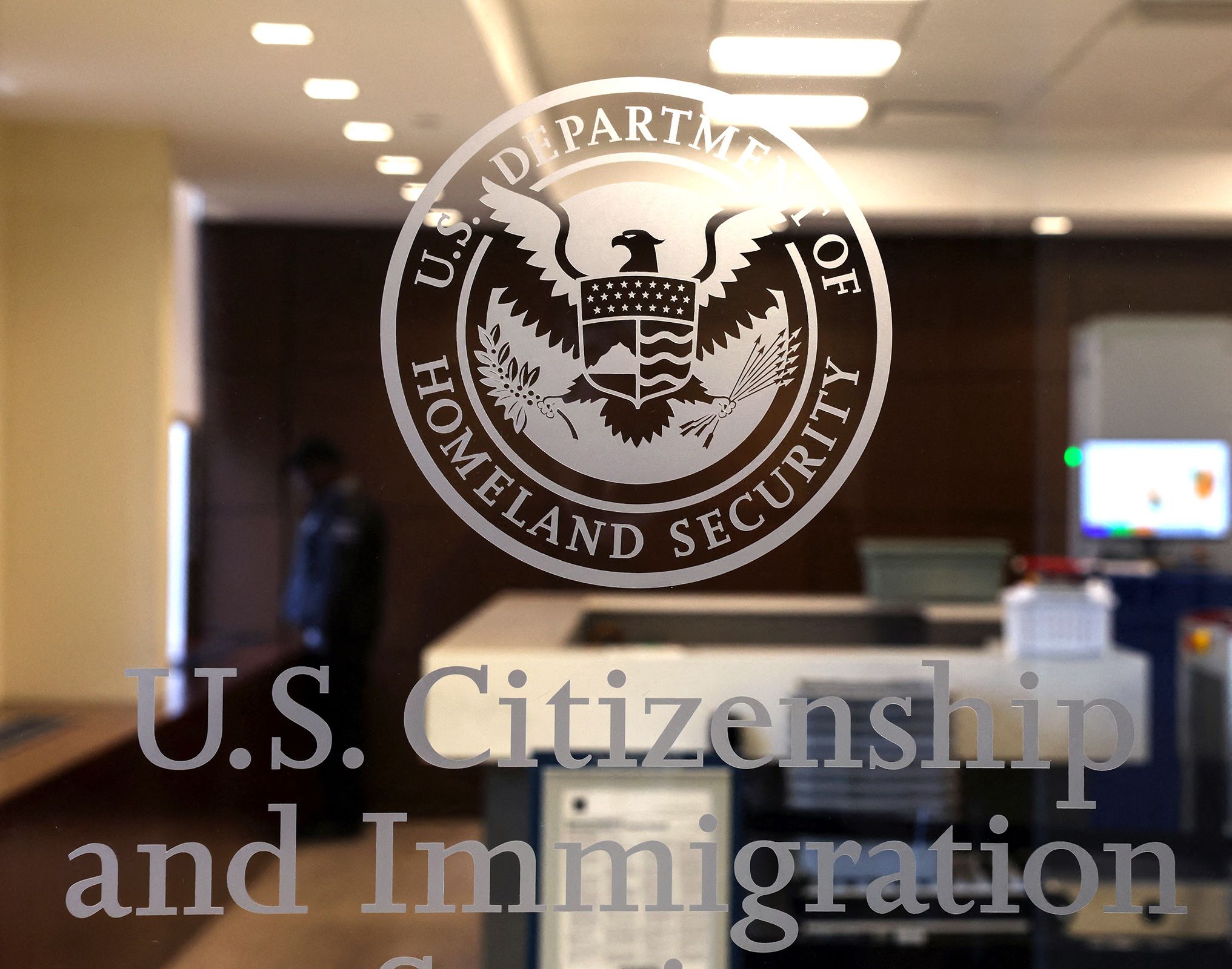 <i>Shannon Stapleton/Reuters via CNN Newsource</i><br/>The entrance to the US Citizen and Immigration Services location in Bethpage