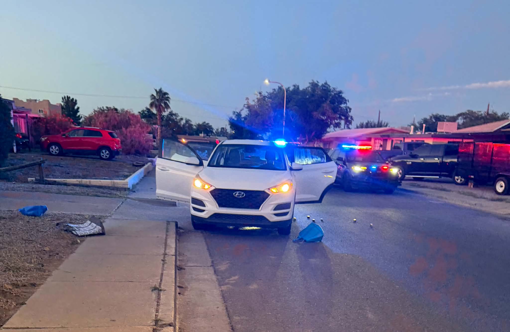 Police arrested two teenagers suspected of being in this stolen vehicle, a white Hyundai Santa Fe, after an overnight crime spree in Las Cruces.