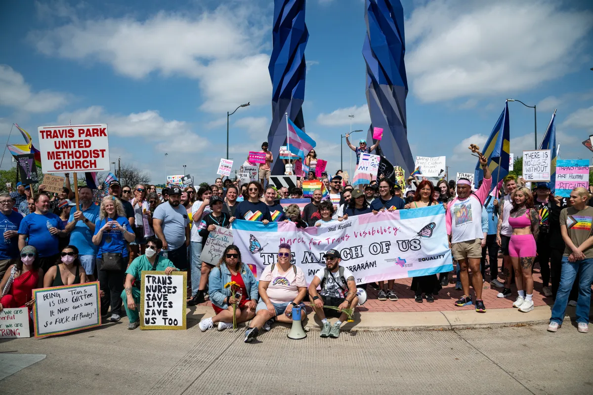 Over 300 activists and supporters marched from the Bexar County Courthouse to Crockett Park in “March for Us,” San Antonio's third annual celebration of Transgender Day of Visibility, on March 29, 2025, in San Antonio.