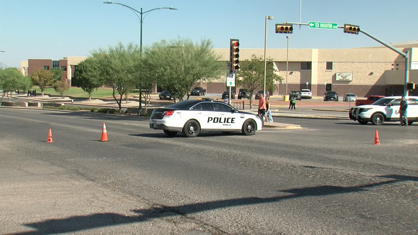 Law enforcement at Americas High School on Aug. 28, 2026. Socorro ISD said an "incident between students" resulted in several injuries. One person is in custody. 