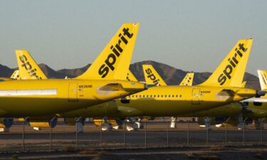 Spirit Airlines planes sit parked at the Phoenix Goodyear Airport in Goodyear