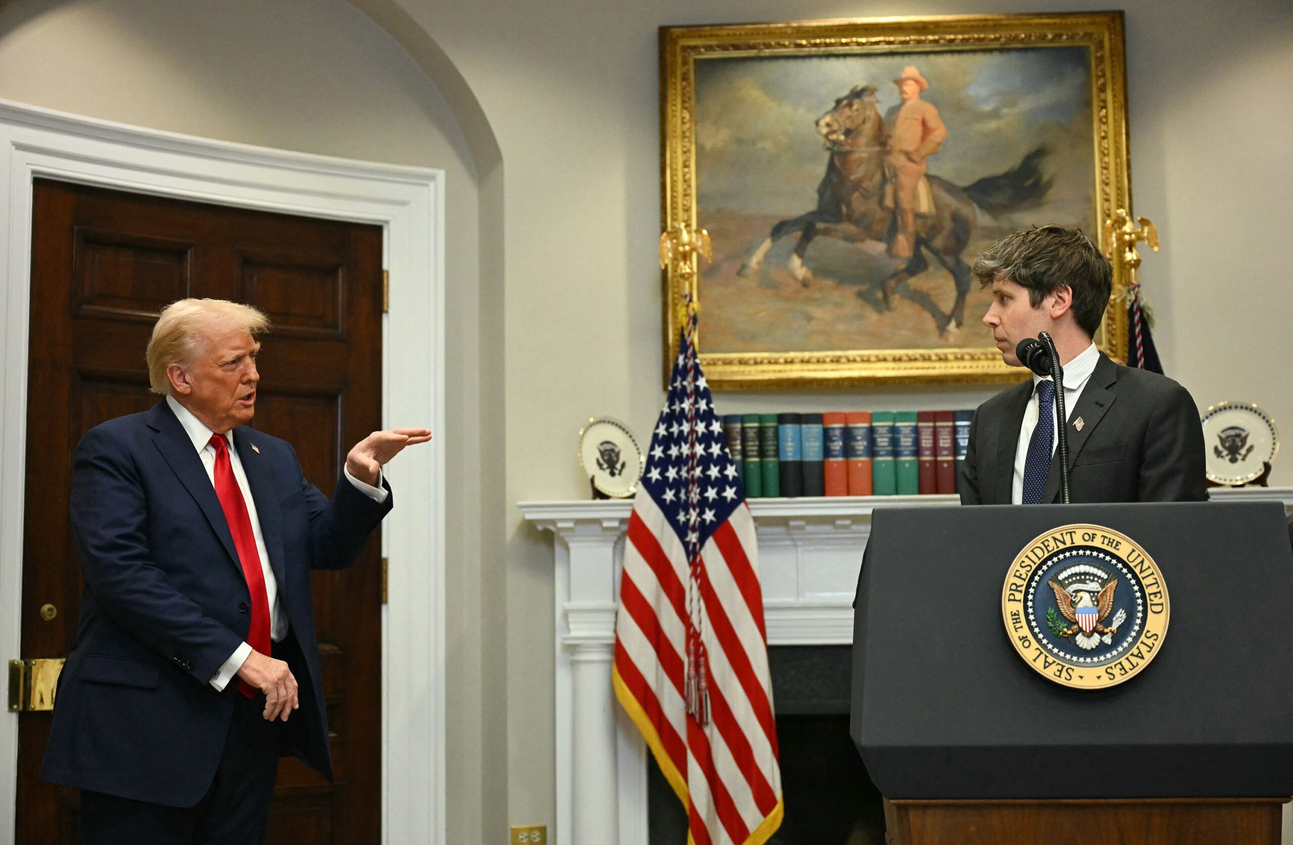 <i>Jim Watson/AFP/Getty Images via CNN Newsource</i><br/>President Trump and Open AI Sam Altman at the White House on January 21