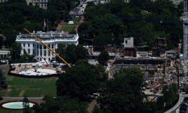 A view of the ongoing construction of a helipad and ballroom at the White House