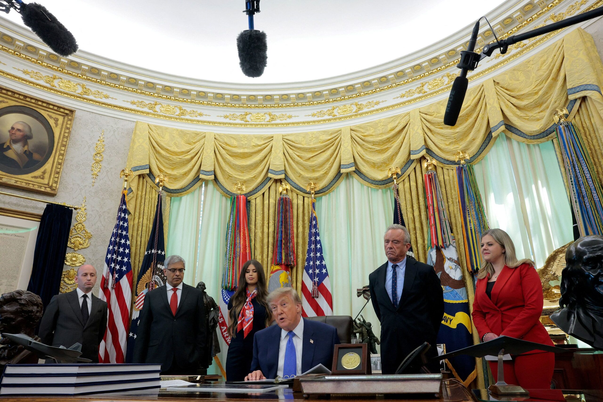 <i>Kylie Cooper/Reuters via CNN Newsource</i><br/>President Donald Trump attends an event in the Oval Office in Washington