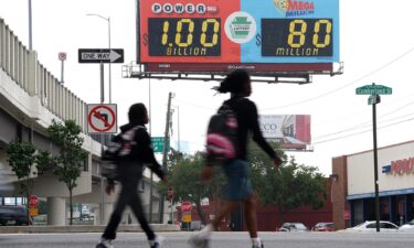 A billboard displays the estimated Powerball jackpot in Philadelphia on Tuesday