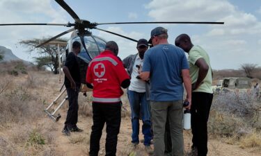 Kenya Red Cross authorities respond to a helicopter crash near Kirish in Samburu County on Wednesday