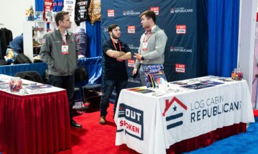 A Log Cabin Republicans table at the Conservative Political Action Conference (CPAC) at the Gaylord National Resort & Convention Center in Oxon Hill