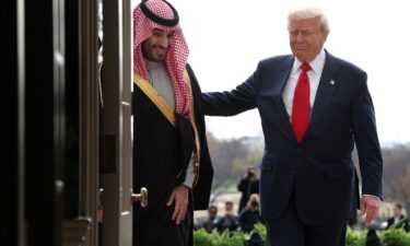 President Donald Trump welcomes Crown Prince and Prime Minister Mohammed bin Salman of Saudi Arabia during an arrival ceremony at the White House on November 18