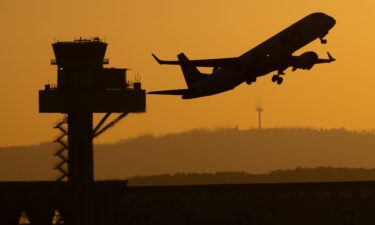 A passenger plane takes off from Frankfurt Airport. Six airport workers contracted malaria