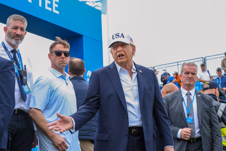 President Donald Trump is pictured during the Irish Open golf tournament at the Trump International Golf Links & Hotel in Doonbeg, Ireland, on Sept. 13, 2026.
