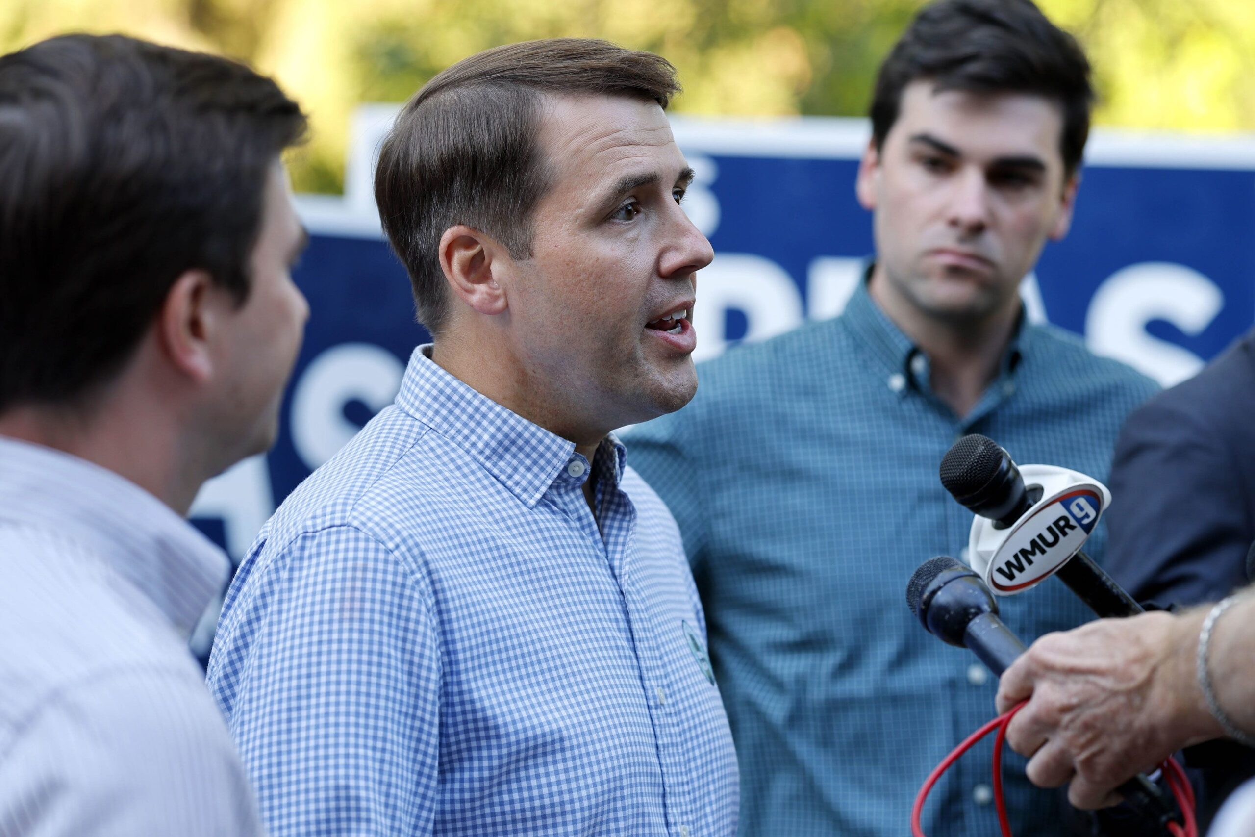 <i>CJ Gunther/Getty Images via CNN Newsource</i><br/>New Hampshire Democratic Senate Candidate Chris Pappas speaks to reporters after he casts his ballot at a polling location on September 8