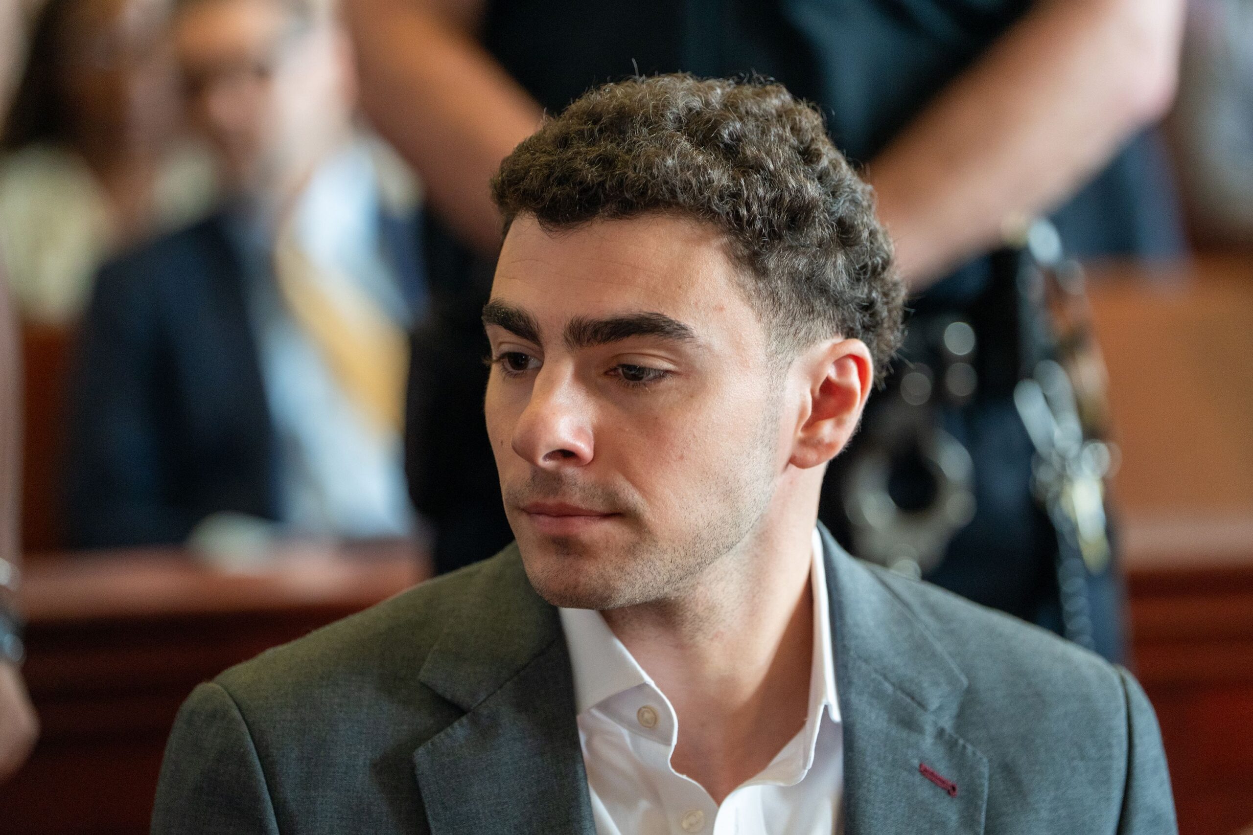 <i>Steven Hirsch/Pool/Getty Images via CNN Newsource</i><br/>Luigi Mangione is pictured during a pre-trial appearance at Manhattan Criminal Court on August 11.