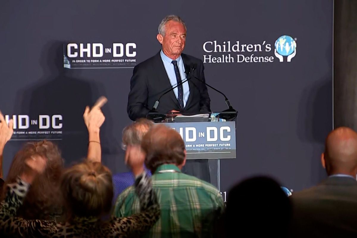 <i>Pool via CNN Newsource</i><br/>US Health and Human Services Secretary Robert F. Kennedy Jr. delivered a keynote address at the Children’s Health Defense conference on September 17