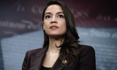 Alexandria Ocasio-Cortez attends a news conference to announce the Artificial Intelligence Data Center Moratorium Act in the US Capitol on March 25.