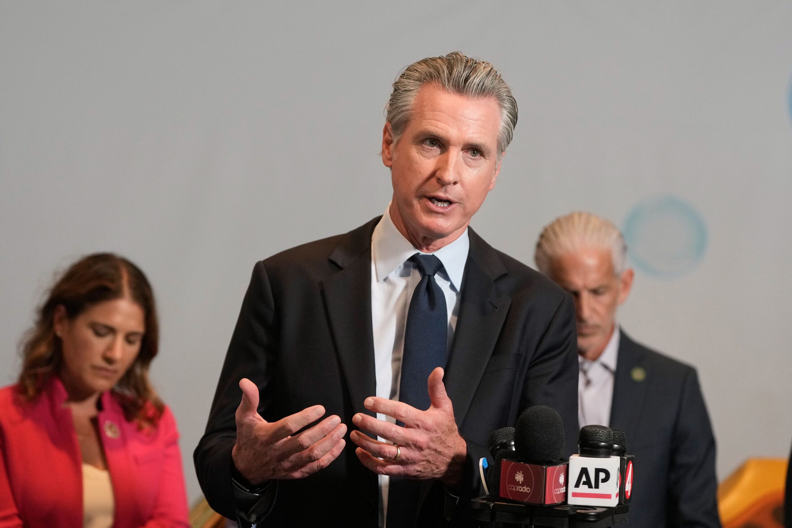 <i>Jeff Chiu/AP via CNN Newsource</i><br/>California Gov. Gavin Newsom speaks at the Bay Area Discovery Museum on September 10 in Sausalito