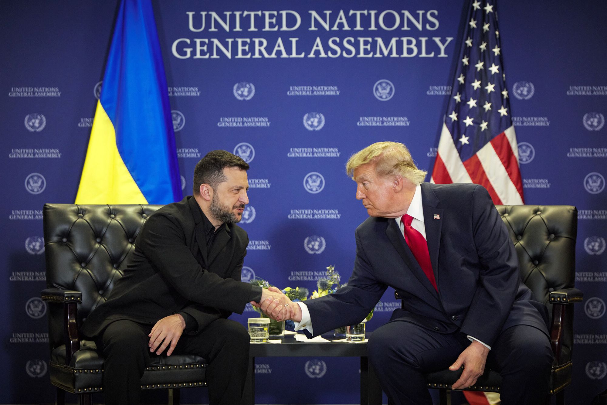 <i>Press Service Of The President Of Ukraine/picture-alliance/dpa/AP via CNN Newsource</i><br/>Ukrainian President Volodymyr Zelensky meets US President Donald Trump on the sidelines of the UN General Assembly in New York on Tuesday.
