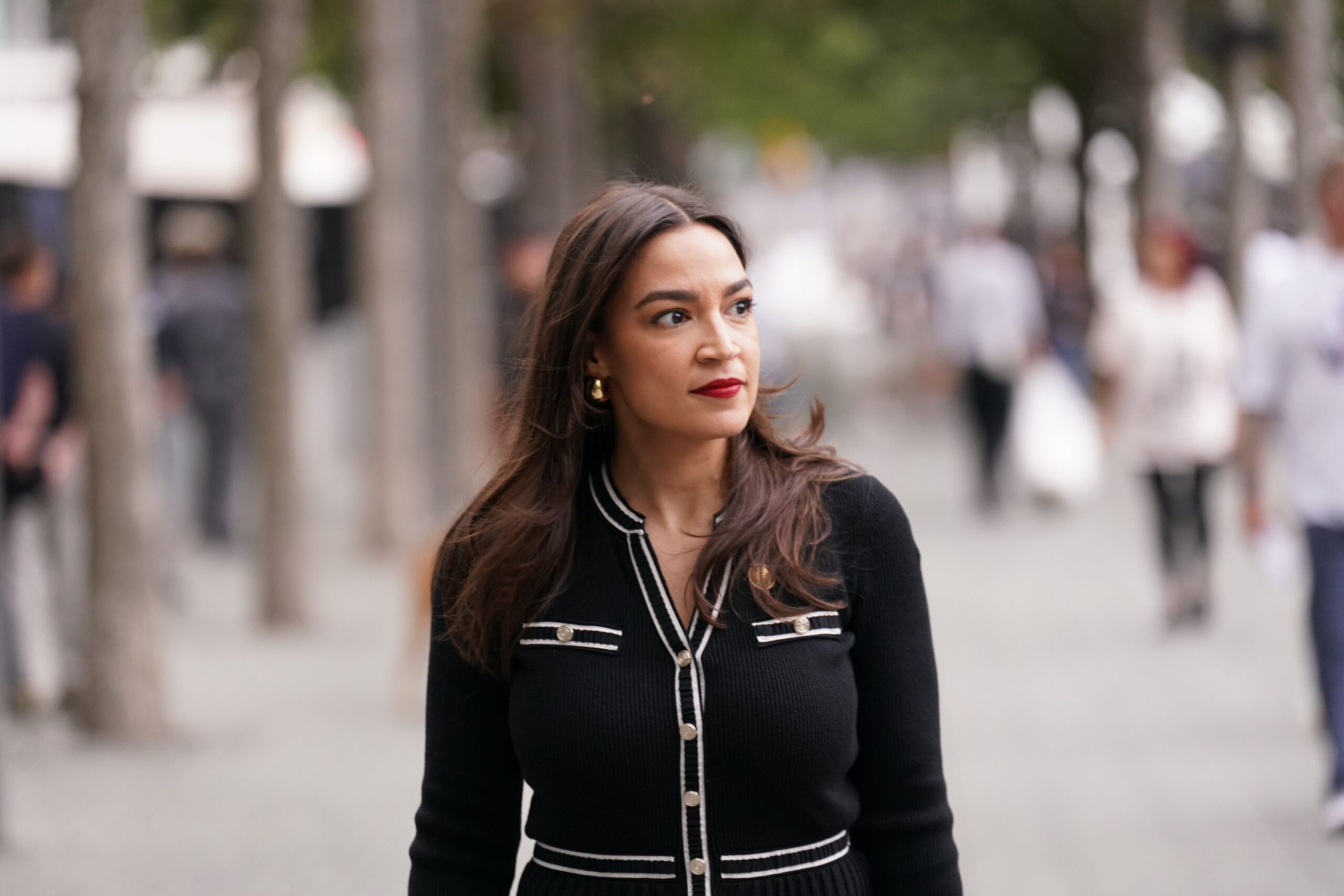 <i>Adam Gray/Pool/Getty Images via CNN Newsource</i><br/>Rep. Alexandria Ocasio-Cortez (D-NY) arrives before a ceremony to commemorate the 25th anniversary of the September 11th terrorist attacks on the World Trade Center at the National 9/11 Memorial & Museum