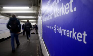 A Polymarket advertisement in a subway station in New York City on February 5.