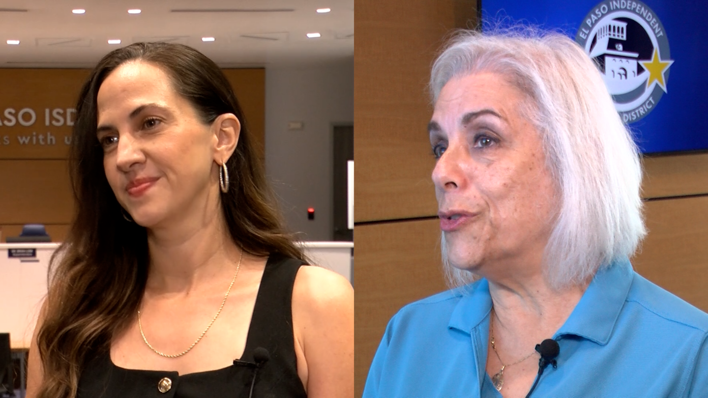 EPISD Board President Leah Hanany (left) and El Paso Teachers Association President Norma De La Torre (right) speak on the district's new 'central office substitute program.'