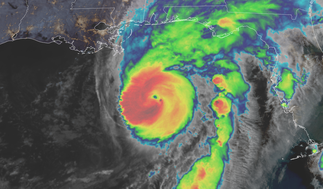 <i>CSU/CIRA & NOAA via CNN Newsource</i><br/>Category 3 Hurricane Isaias roars in the Gulf on Friday morning.