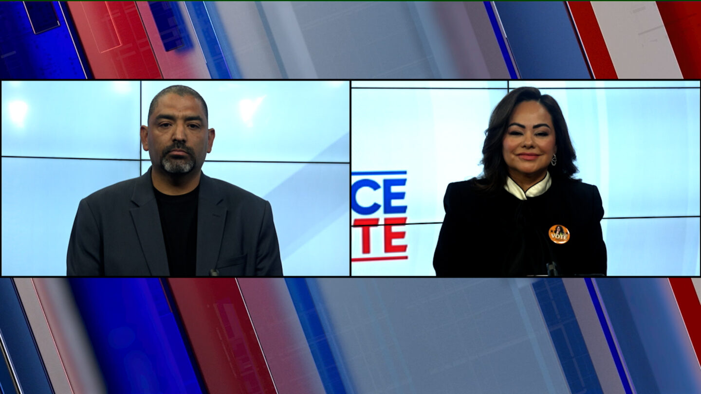 Candidate Leo Arcos on the left, candidate Annette Griego on the right