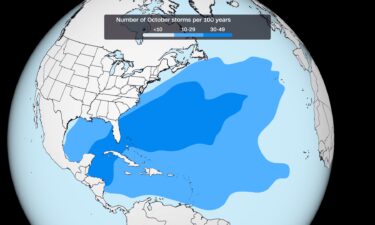 The areas where October storms form most frequently based on past history.