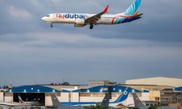 A Flydubai Boeing 737 MAX 8 aircraft prepares for landing at Israel's Ben Gurion Airport on September 30.