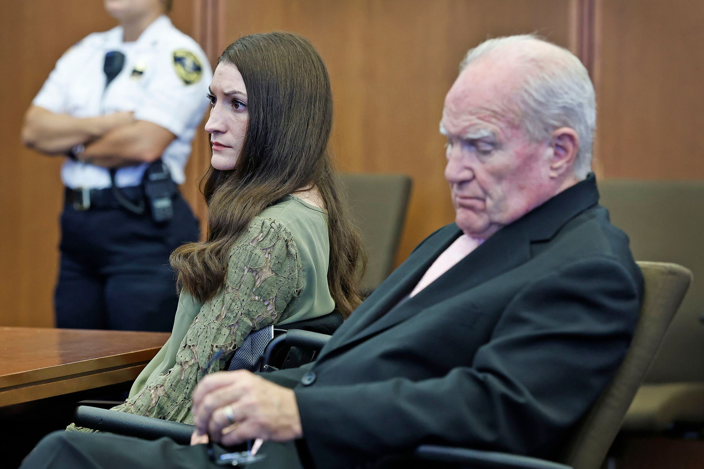 <i>Greg Derr/Pool/The Patriot Ledger/AP via CNN Newsource</i><br/>Defendant Lindsay Clancy and attorney Kevin Reddington listen to Judge William Sullivan declare a mistrial in Clancy's murder trial on September 4