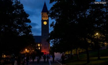 Students walk on the campus of Cornell University in Ithaca
