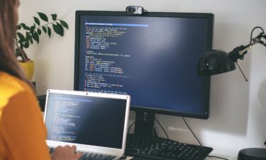 A programmer works at home in their office.