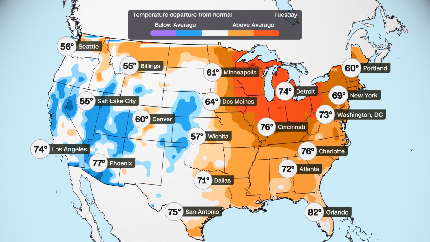 <i>CNN Weather via CNN Newsource</i><br/>Election Day forecast highs.
