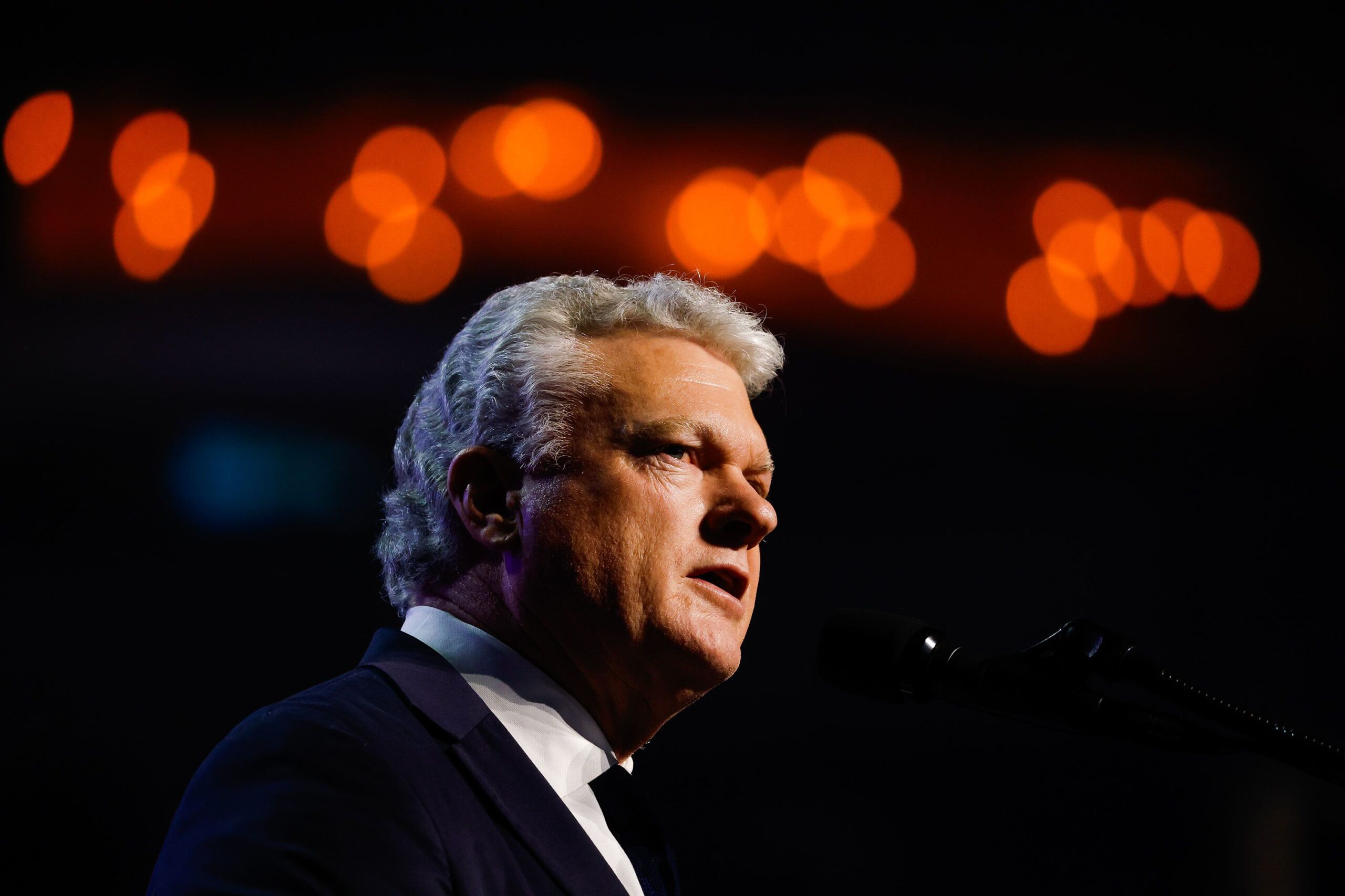 <i>Justin Sullivan/Getty Images via CNN Newsource</i><br/>Georgia Rep. and Republican Senate candidate Mike Collins speaks on stage during the midterm Republican National Convention in Dallas on September 9.