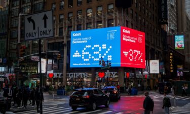 A Kalshi billboard displaying US Senate midterm election odds in New York