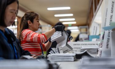 Election workers sort ballots during early voting ahead of the midterm election at San Francisco County's election operations facility at City Hall in San Francisco