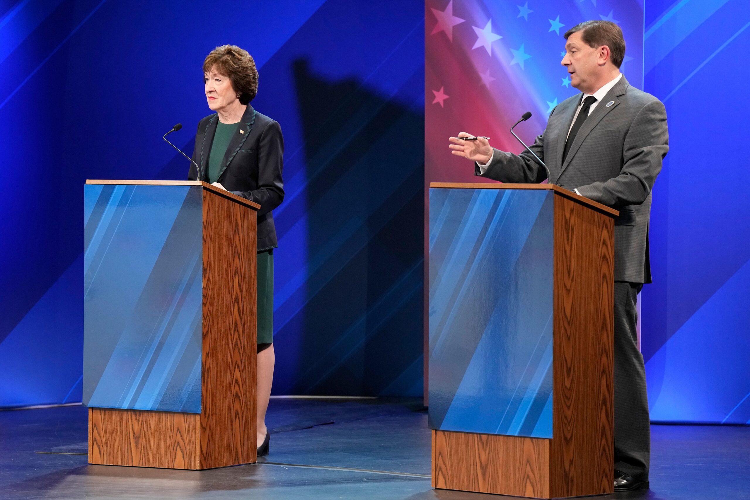 <i>Gregory A. Rec/Pool/Portland Press Herald/AP/File via CNN Newsource</i><br/>Sen. Susan Collins and Troy Jackson during the final Maine Senate debate in Bangor
