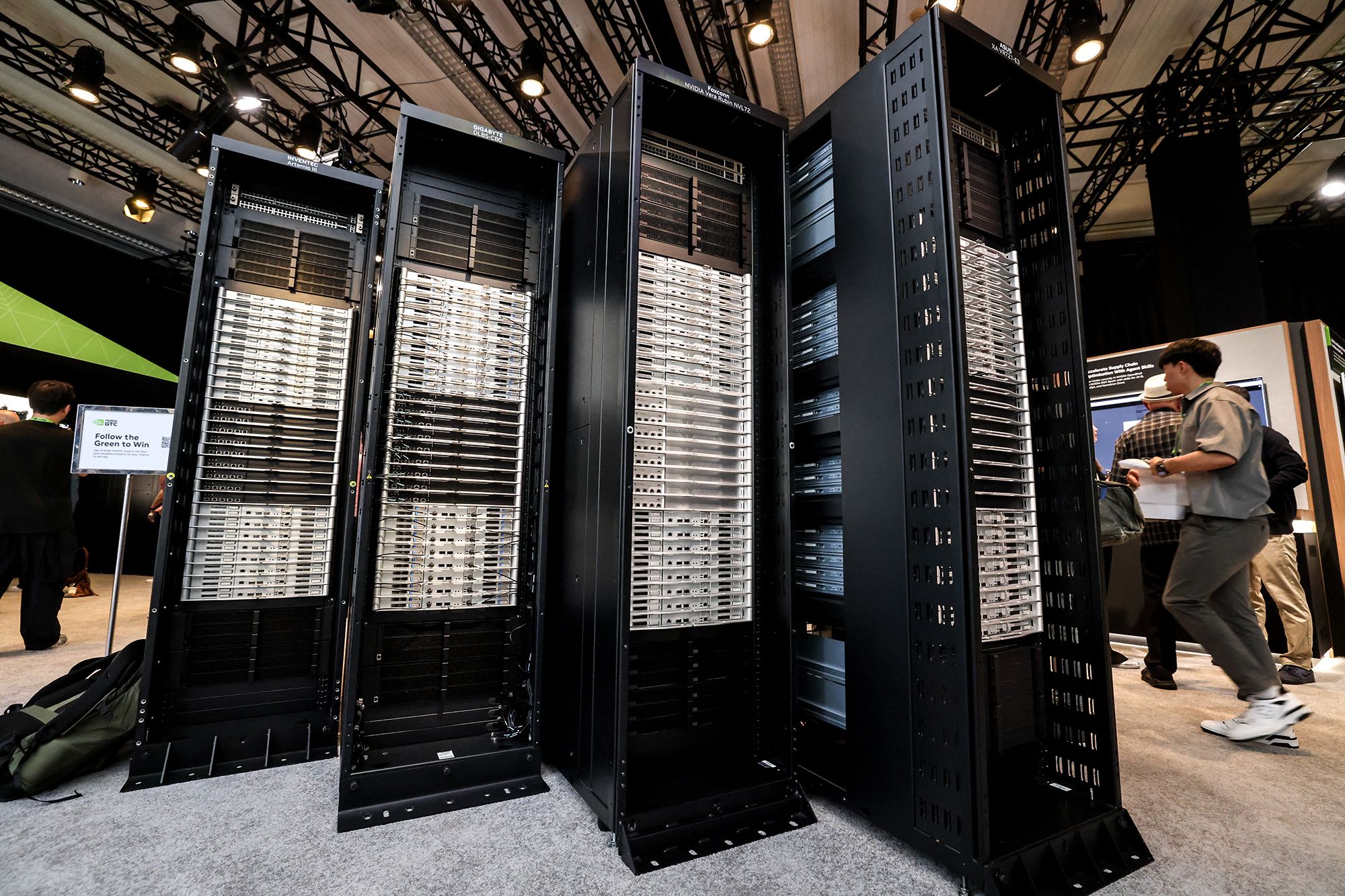 <i>I-Hwa Cheng/AFP/Getty Images via CNN Newsource</i><br/>AI server racks are displayed during the Nvidia Product Showcase at Computex 2026 in Taipei on June 3.