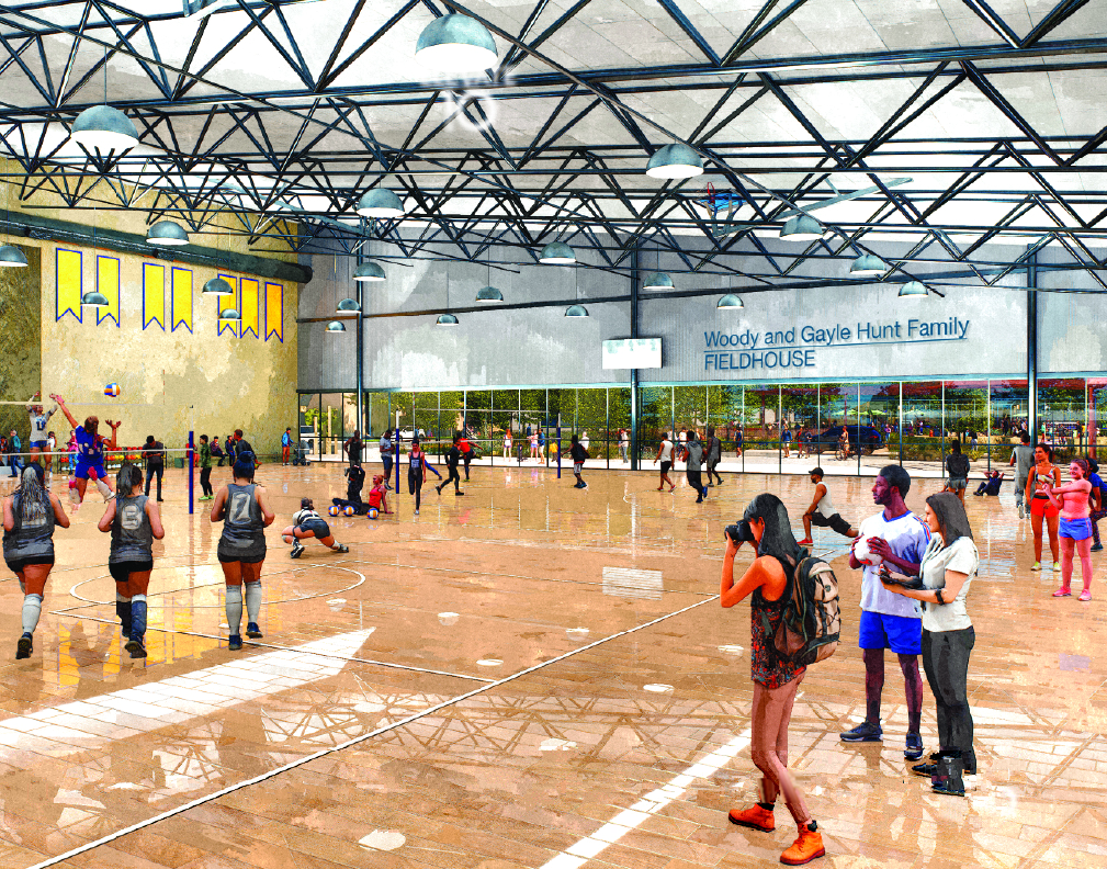 A rendering of the proposed Fred Loya Family Deck Plaza, which would include a fieldhouse named after the Woody and Gayle Hunt Family.